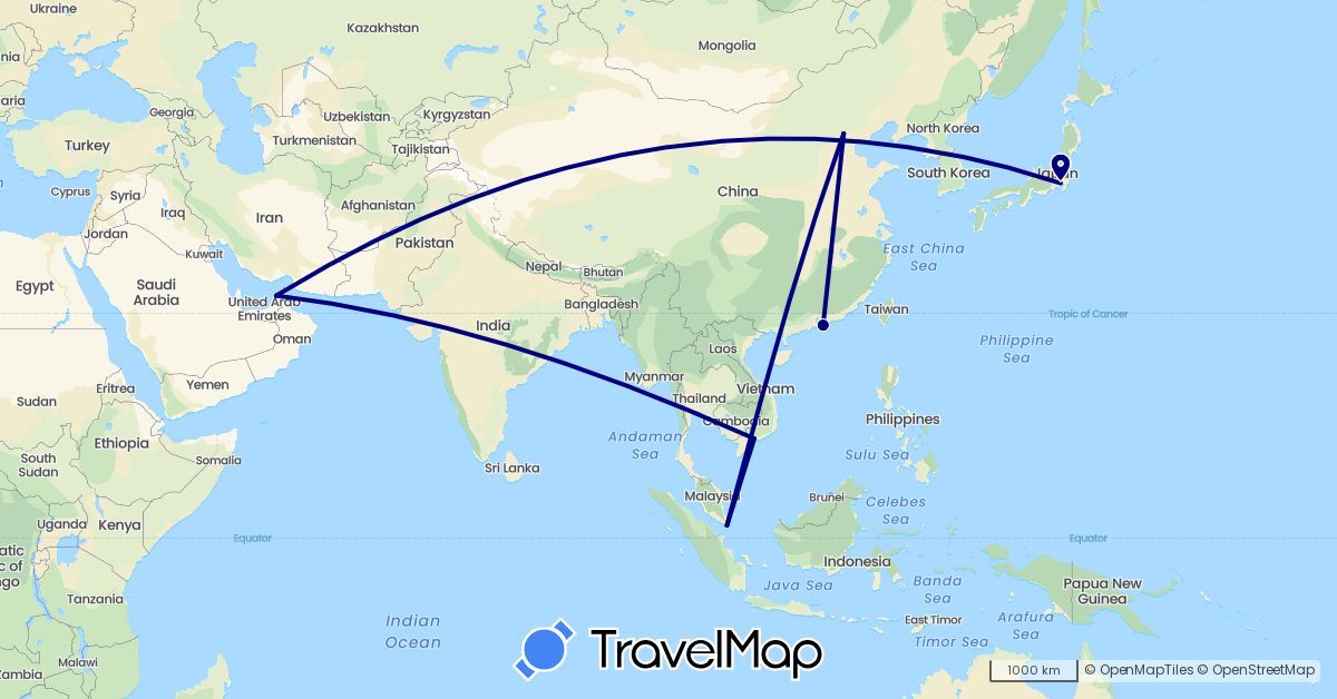 TravelMap itinerary: driving in United Arab Emirates, China, Japan, Singapore, Vietnam (Asia)